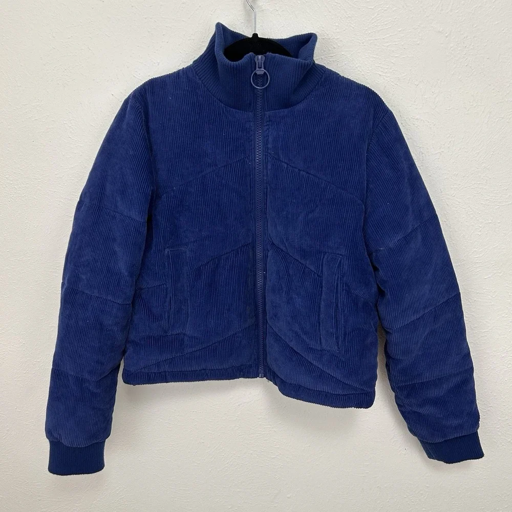 Urban Outfitters Y2K Puffer Bomber Jacket Y2K Corduroy M Cropped Zip Royal Blue